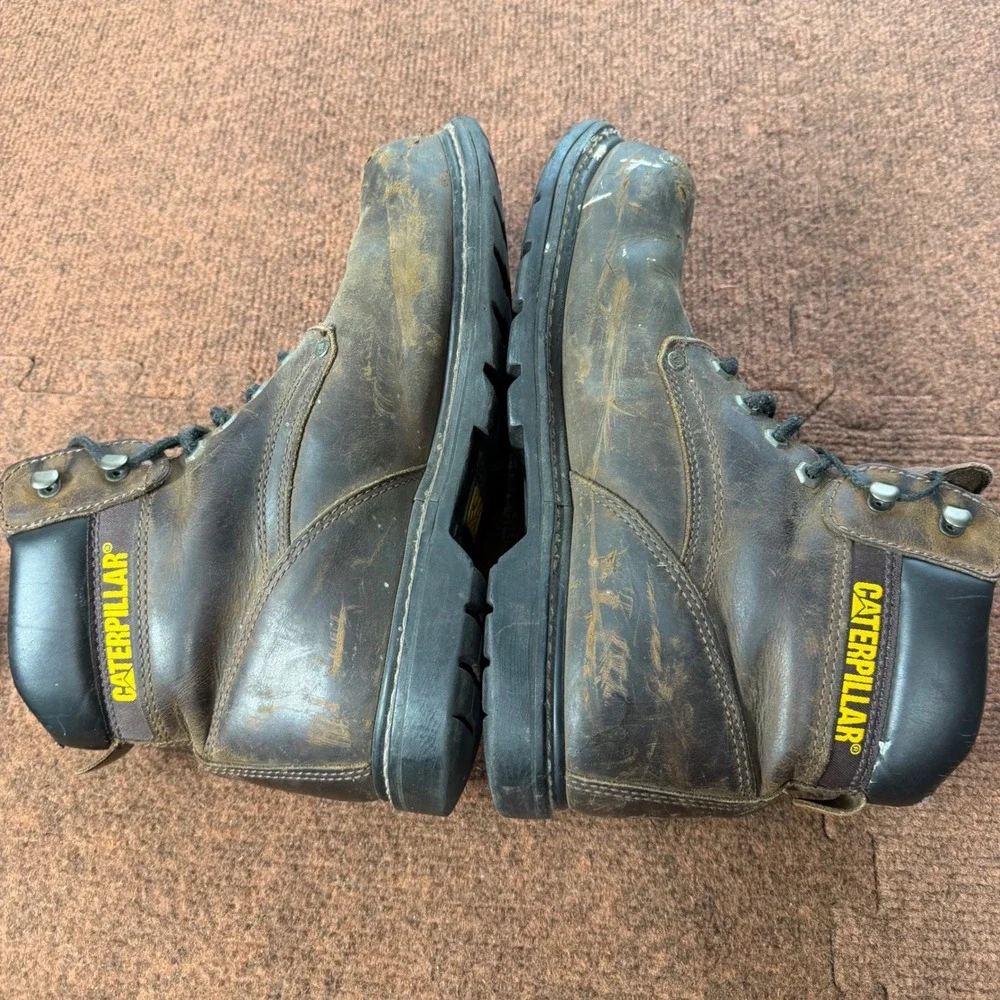 Caterpillar Mens Steel Toe Work Boots Brown Leather Walking Machines ASTM 10.5 M